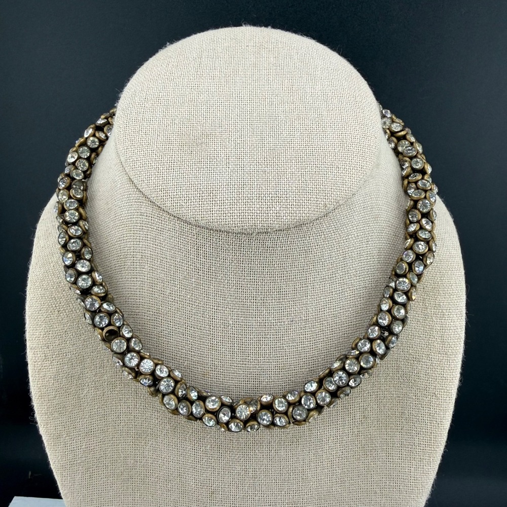Vintage Estate Necklace Gold Rhinestone Cluster Rope Choker 16in